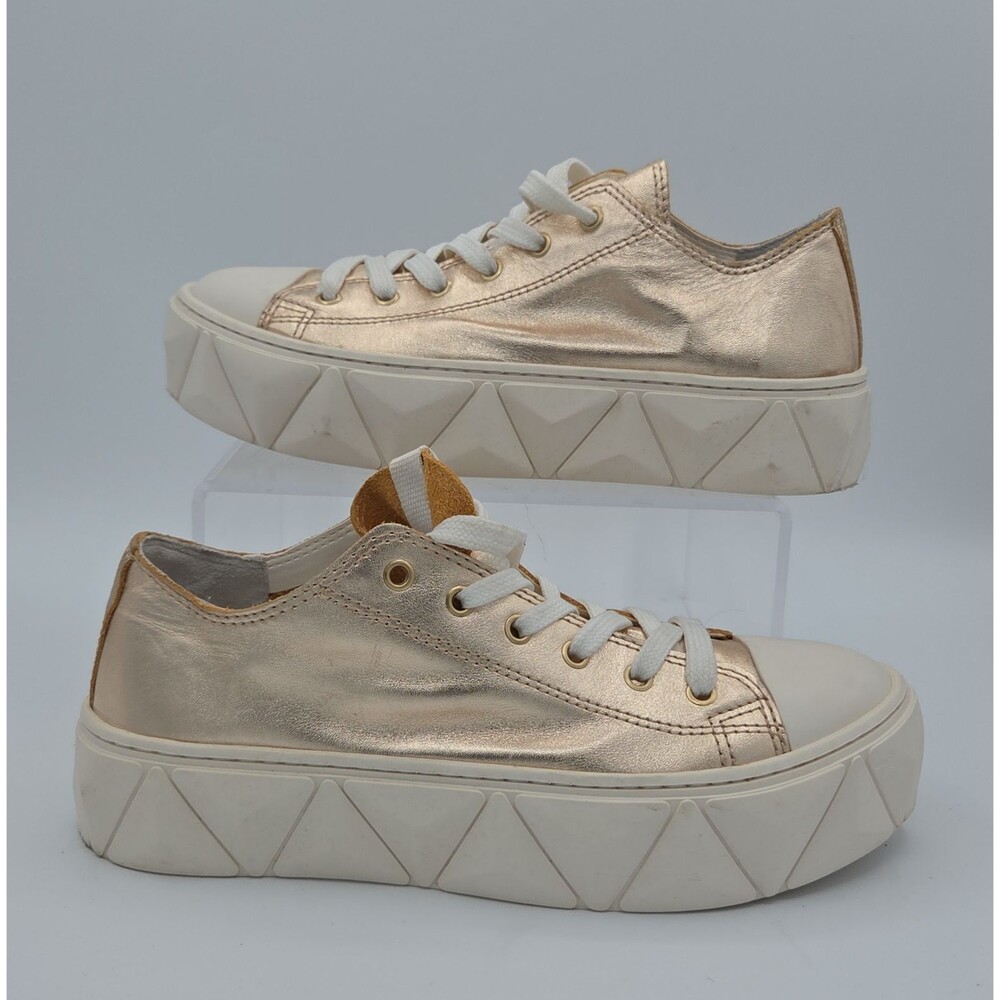 Schutz Energy Metallic Gold Leather Platform Sneakers Chunky Shoes Womens Size 7